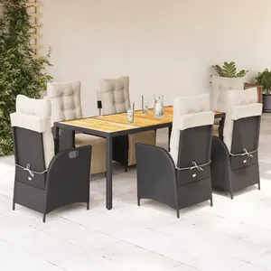 vidaXL Ensemble à manger de jardin coussins 7pcs Noir Résine tressée pas cher