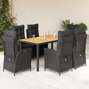 vidaXL Ensemble à manger de jardin coussins 7pcs Noir Résine tressée pas cher