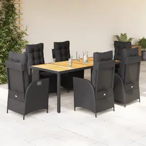 vidaXL Ensemble à manger de jardin coussins 7pcs Noir Résine tressée pas cher
