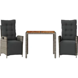 vidaXL Ensemble à manger de jardin 3 pcs coussins gris résine tressée pas cher
