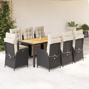 vidaXL Ensemble à manger de jardin 9pcs coussins noir résine tressée pas cher