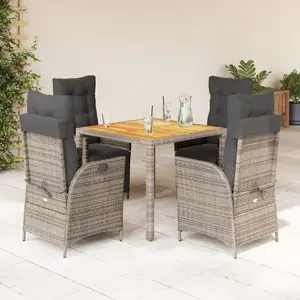 vidaXL Ensemble à manger de jardin 5 pcs coussins gris résine tressée pas cher