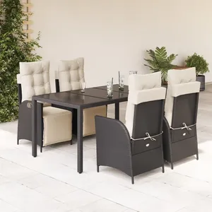 vidaXL Ensemble à manger de jardin coussins 5pcs Noir Résine tressée pas cher