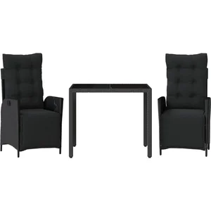 vidaXL Ensemble à manger de jardin avec coussins 3 pcs Noir pas cher