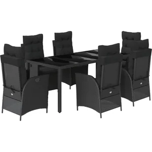 vidaXL Ensemble à manger de jardin coussins 7pcs Noir Résine tressée pas cher