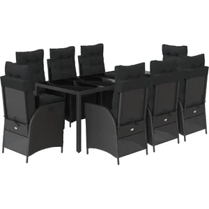 vidaXL Ensemble à manger de jardin 9pcs coussins noir résine tressée pas cher