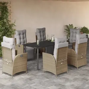 vidaXL Ensemble à manger de jardin coussins 7 pcs mélange beige rotin pas cher