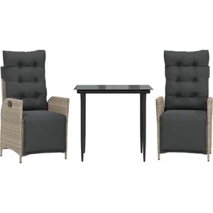 vidaXL Ensemble à manger de jardin 3pcs coussins gris clair poly rotin pas cher