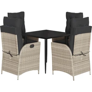 vidaXL Ensemble à manger de jardin et coussins 5 pcs gris clair rotin pas cher