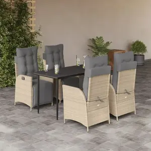 vidaXL Ensemble à manger de jardin coussins 5 pcs mélange beige rotin pas cher