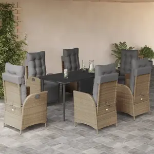 vidaXL Ensemble à manger de jardin coussins 7 pcs mélange beige rotin pas cher
