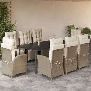 vidaXL Ensemble à manger de jardin et coussins 9 pcs beige Poly rotin pas cher