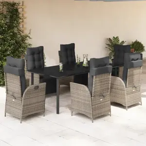 vidaXL Ensemble à manger de jardin et coussins 7 pcs gris rotin pas cher