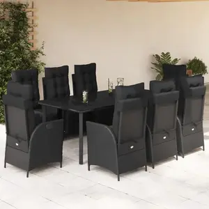 vidaXL Ensemble à manger de jardin 9pcs coussins noir résine tressée pas cher