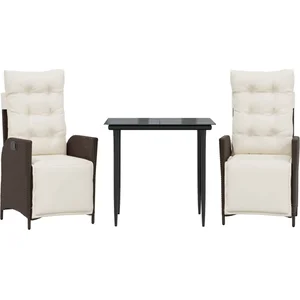 vidaXL Ensemble à manger de jardin 3 pcs et coussins marron poly rotin pas cher