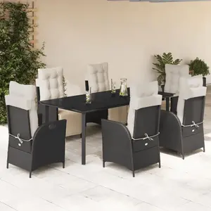 vidaXL Ensemble à manger de jardin coussins 7pcs Noir Résine tressée pas cher