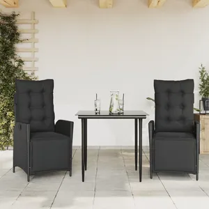 vidaXL Ensemble à manger de jardin avec coussins 3 pcs Noir pas cher