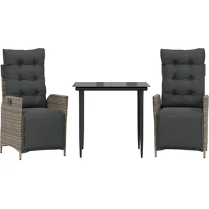 vidaXL Ensemble à manger de jardin 3 pcs coussins gris résine tressée pas cher