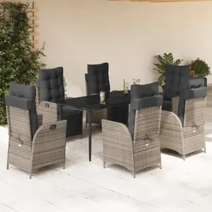 vidaXL Ensemble à manger de jardin et coussins 7 pcs gris rotin pas cher