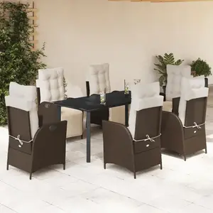 vidaXL Ensemble à manger de jardin et coussins 7 pcs marron rotin pas cher