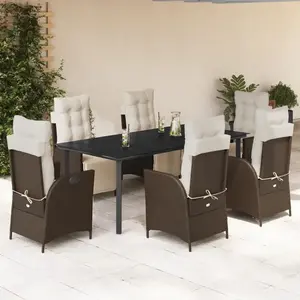 vidaXL Ensemble à manger de jardin et coussins 7 pcs marron rotin pas cher