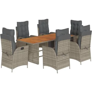 vidaXL Ensemble à manger de jardin et coussins 7 pcs gris rotin pas cher