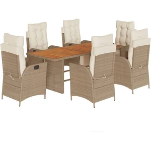 vidaXL Ensemble à manger de jardin et coussins 7 pcs beige poly rotin pas cher