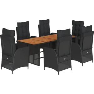 vidaXL Ensemble à manger de jardin coussins 7pcs Noir Résine tressée pas cher