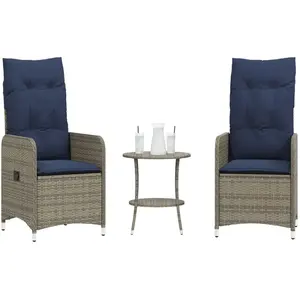 vidaXL Lot de 2 chaises de jardin inclinables avec Table en résine tressée grise pas cher