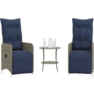 vidaXL Lot de 2 chaises de jardin inclinables avec Table en résine tressée grise pas cher