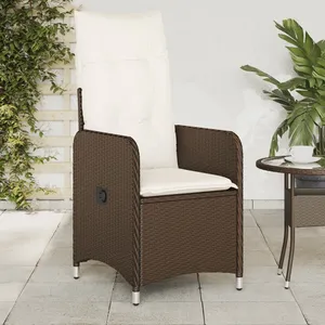 vidaXL Chaise inclinable de jardin avec coussins marron résine tressée pas cher