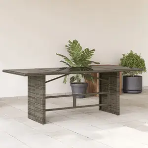 vidaXL Table de jardin avec dessus en verre gris résine tressée pas cher