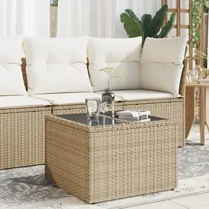 Comparateur de prix : vidaXL Table de jardin dessus en verre beige 55x55x37cm résine tressée