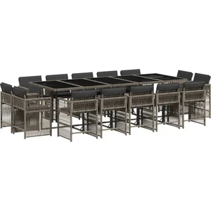 vidaXL - 15-delige - Tuinset - met - kussens - poly - rattan - grijs pas cher