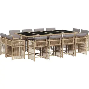 vidaXL Ensemble à manger de jardin coussins 13 pcs mélange beige rotin pas cher