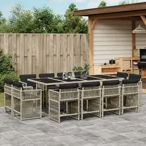 vidaXL Ensemble à manger de jardin et coussins 13 pcs gris clair rotin pas cher