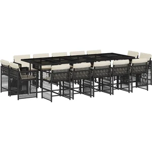 vidaXL Ensemble à manger de jardin 15 pcs coussins noir résine tressée pas cher