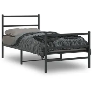 vidaXL Cadre de lit métal avec tête de lit/pied de lit noir 90x200 cm pas cher