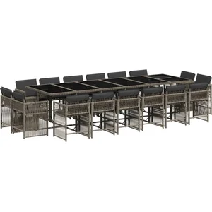 vidaXL - 17-delige - Tuinset - met - kussens - poly - rattan - grijs pas cher