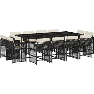 vidaXL Ensemble à manger de jardin 13 pcs coussins noir résine tressée pas cher
