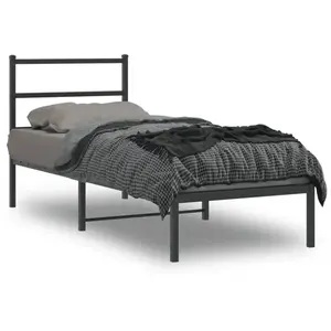 vidaXL Cadre de lit métal avec tête de lit noir 75x190 cm