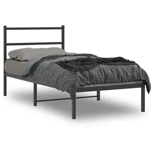 vidaXL Cadre de lit métal avec tête de lit noir 90x190 cm pas cher