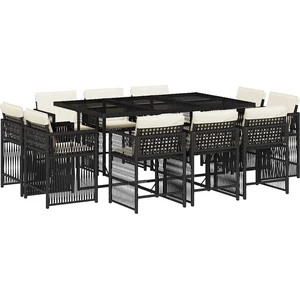 vidaXL Ensemble à manger de jardin 11 pcs coussins noir résine tressée pas cher