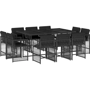 vidaXL Ensemble à manger de jardin 11 pcs coussins noir résine tressée pas cher