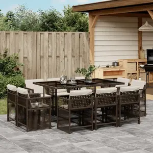 vidaXL Ensemble à manger de jardin et coussins 11 pcs marron rotin pas cher
