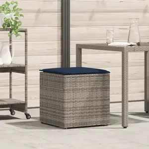 Comparateur de prix : vidaXL Vidaxl Coffre De Rangement Gris Et Bleu Marine Coussins En Ratán Et En Tissu