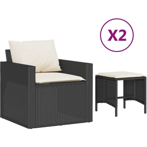 vidaXL Salon de jardin 4 pcs avec coussins noir résine tressée pas cher