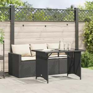 vidaXL Ensemble à manger de jardin coussins 2pcs noir résine tressée pas cher