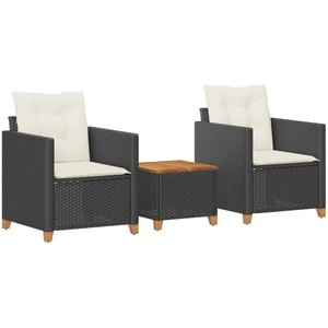 vidaXL Ensemble de bistro 3 pcs et coussins noir résine tressée acacia pas cher