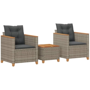 vidaXL Ensemble de bistro 3 pcs et coussins gris résine tressée acacia pas cher